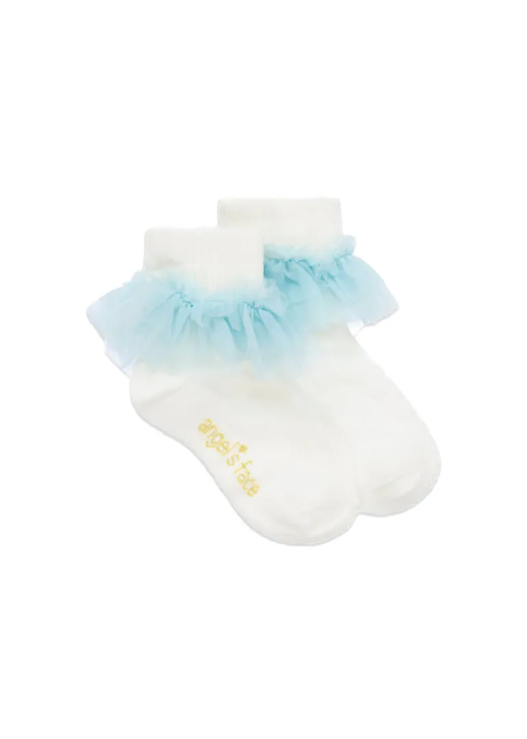 Angel's Face Top Calzini Bianchi/Celeste Frilly per Bambine