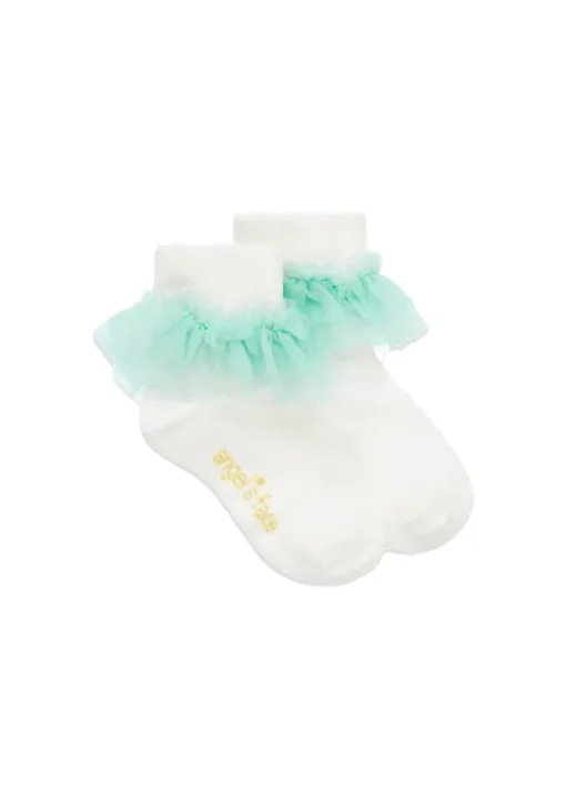 Angel's Face Top Calzini Bianchi/Menta Frilly per Bambine