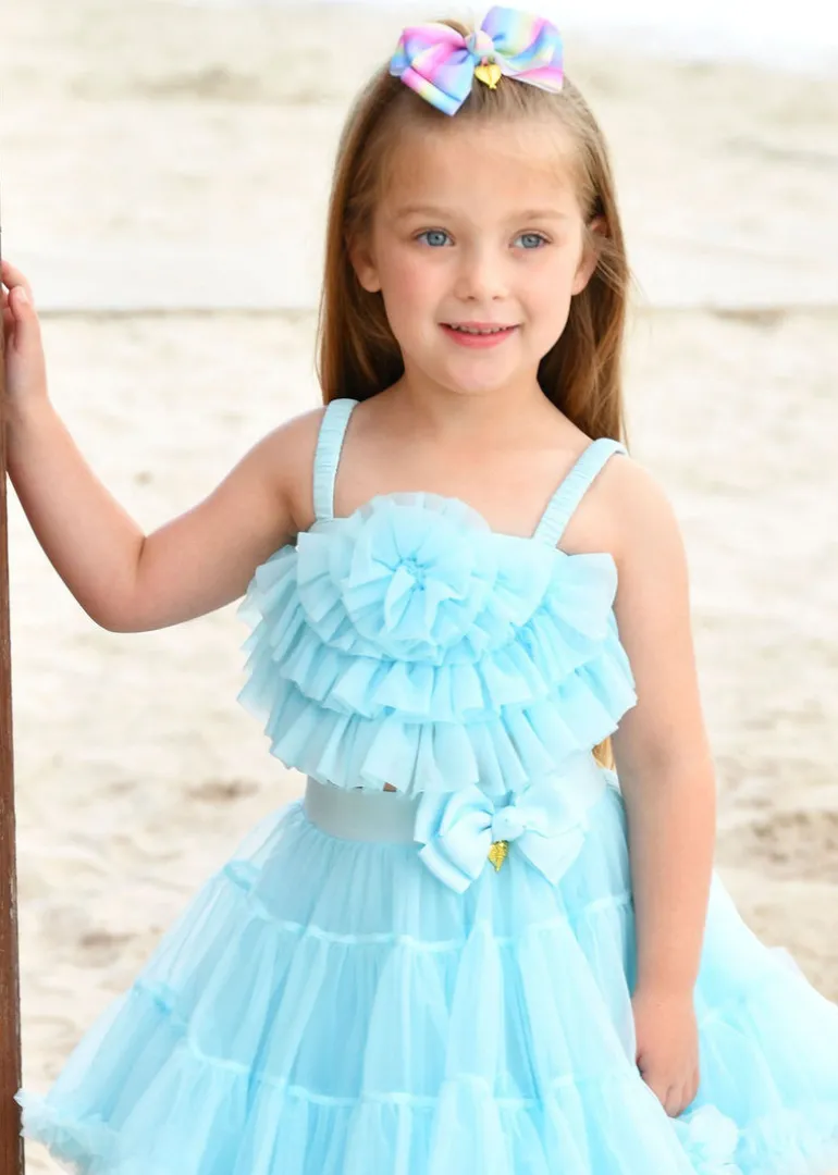 Angel's Face Top Celeste con Tulle Rosetta per Bambine