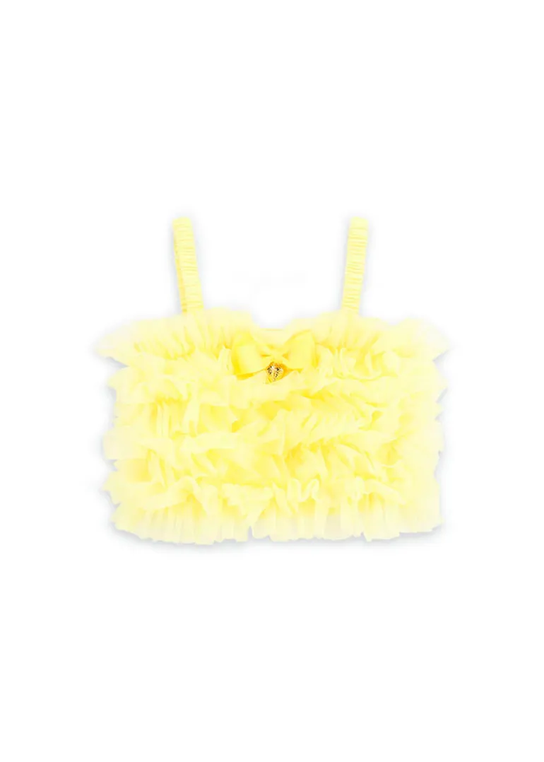 Angel's Face Top in Tulle Giallo per Bambine