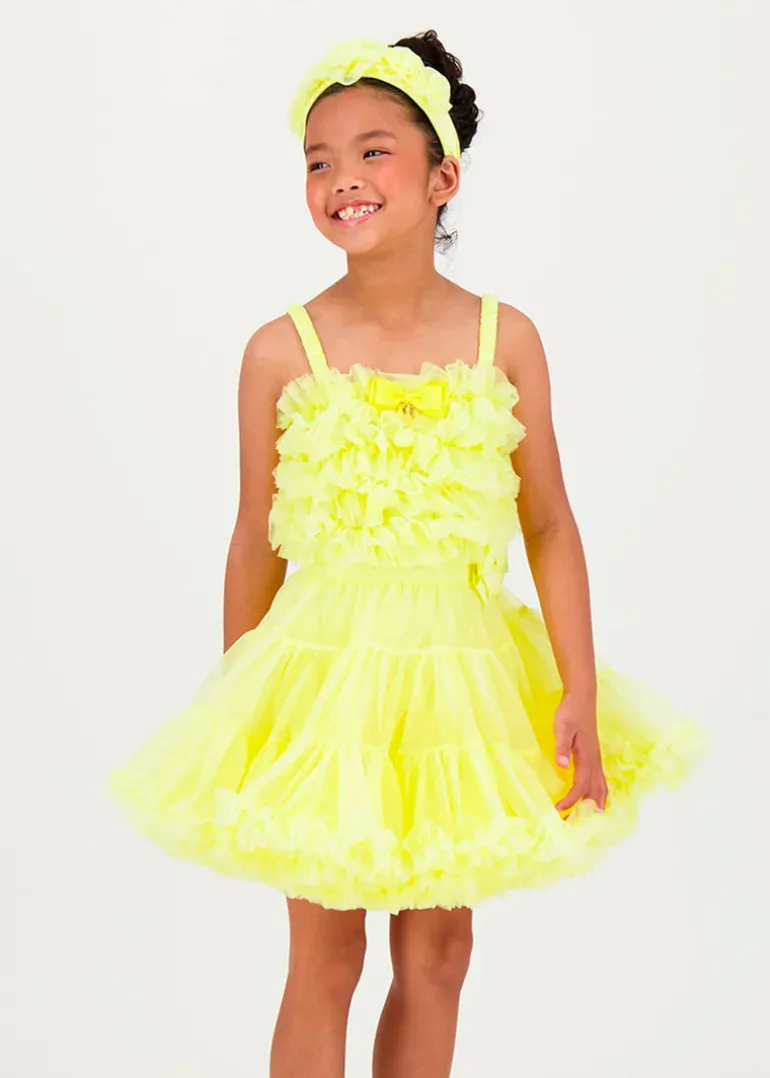 Angel's Face Top in Tulle Giallo per Bambine