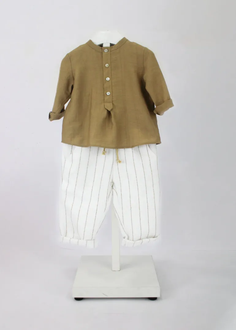 Barcellino Camicia Marrone con Pantaloni a Righe
