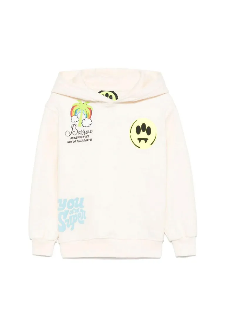 Barrow Kids Felpa con Cappuccio Crema con Stampa Retro