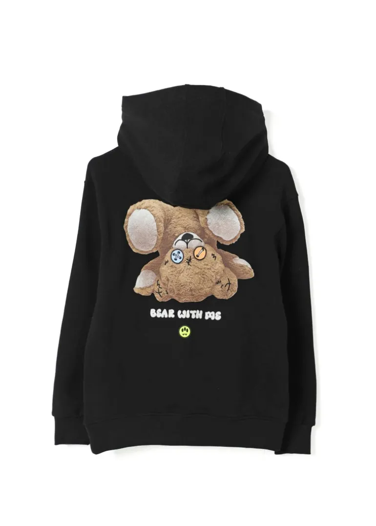 Barrow Kids Felpa con Cappuccio Nera con Stampa Retro e Logo