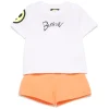 Barrow Kids T-shirt Bianca con Stampa Retro con Shorts Pesca per Neonate