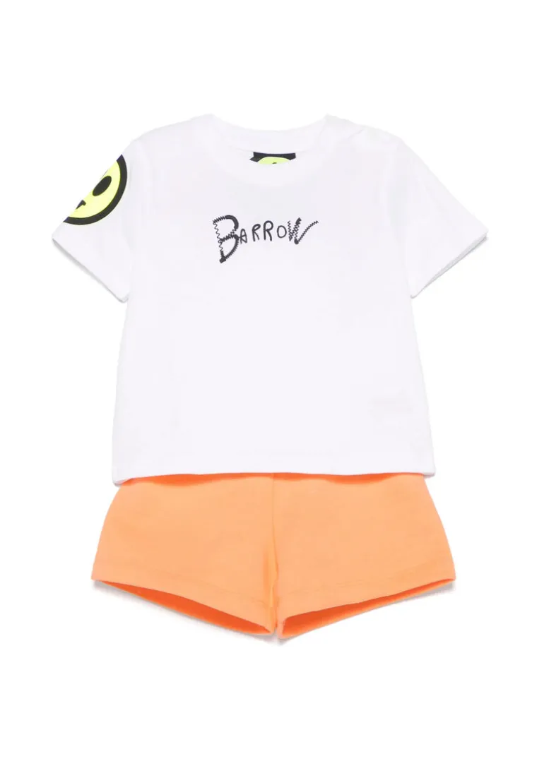 Barrow Kids T-shirt Bianca con Stampa Retro con Shorts Pesca per Neonate