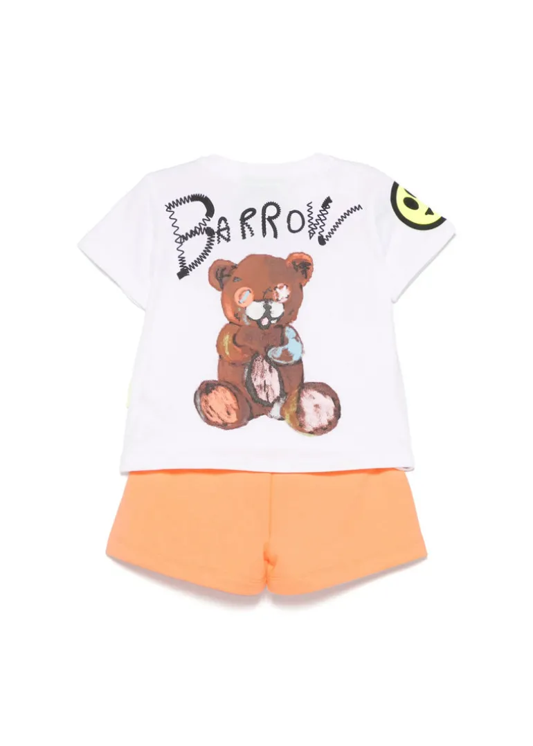 Barrow Kids T-shirt Bianca con Stampa Retro con Shorts Pesca per Neonate