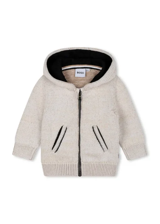 Boss Kids Cardigan Sabbia con Cappuccio per Neonati