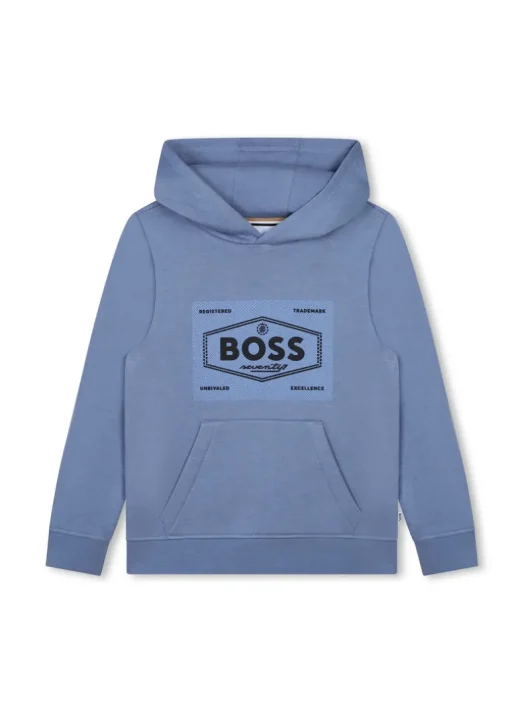 Boss Kids Felpa Celeste con Cappuccio con Logo per Bambini