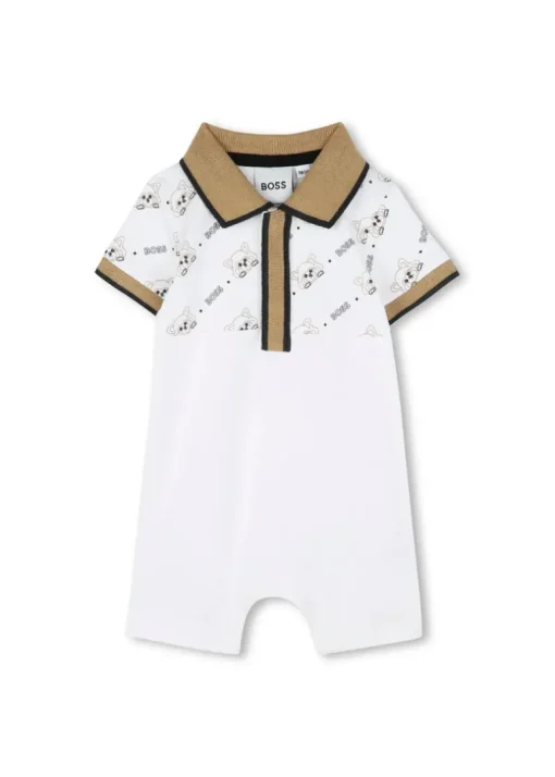 Boss Kids Pagliaccetto Bianco con Stampa Fox per Neonati