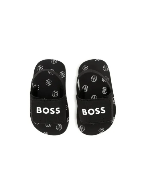 Boss Kids Sandali Neri Pull On con Logo Neonati