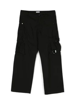 C.P. Company Kids Pantalone Nero con Applicazione Logo per Bambini