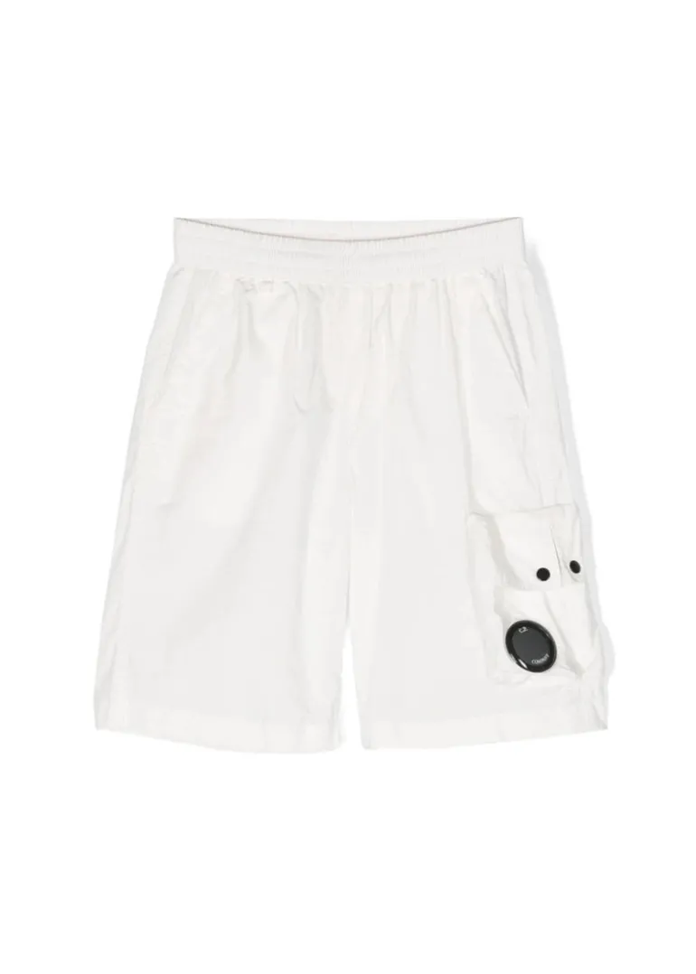 C.P. Company Kids Short Cargo Bianco con Applicazione Logo per Bambini
