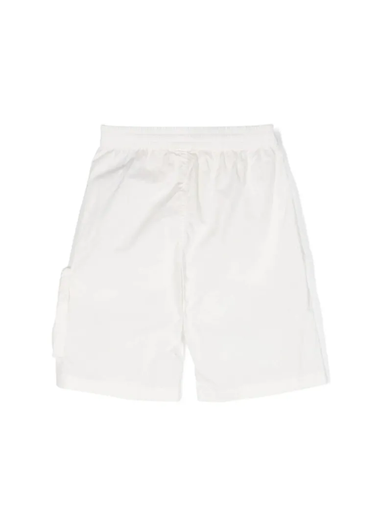 C.P. Company Kids Short Cargo Bianco con Applicazione Logo per Bambini