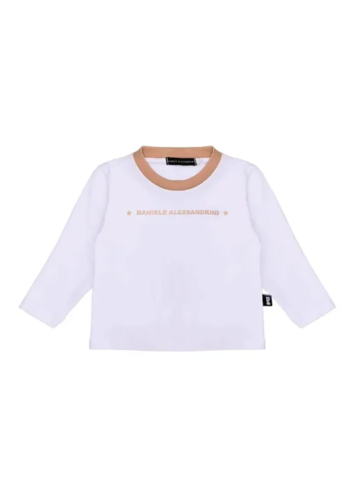 Daniele Alessandrini T-shirt Maniche Lunghe Bianca con Logo per Neonati