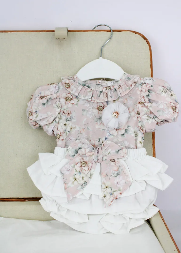 Deolinda T-shirt con Culotte Floreale con Fiocco per Neonate