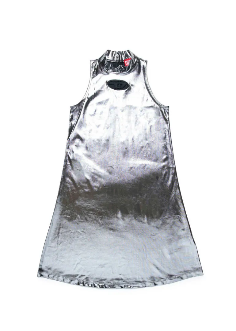 Diesel Kids Abito Argento Metallizzato con Oval D per Bambine