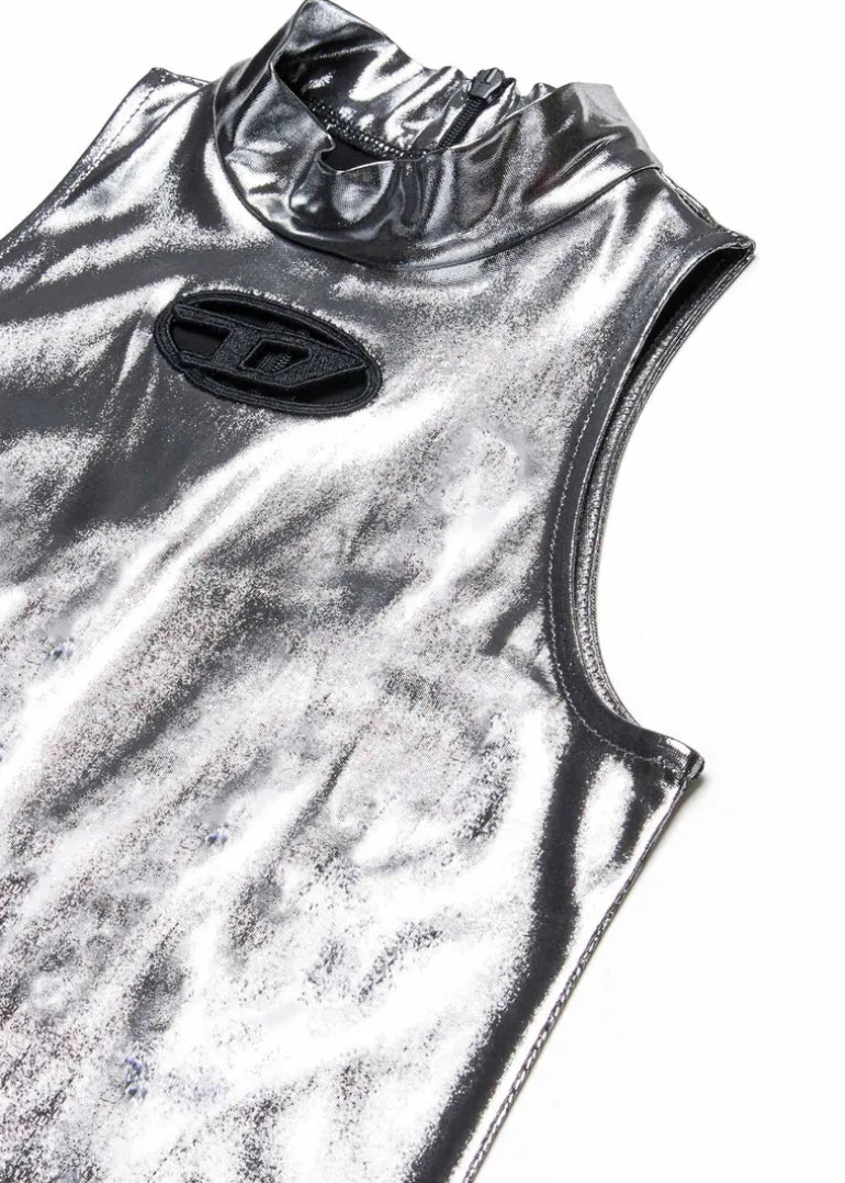 Diesel Kids Abito Argento Metallizzato con Oval D per Bambine