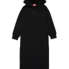 Diesel Kids Abito con Cappuccio in Felpa Nero per Bambine