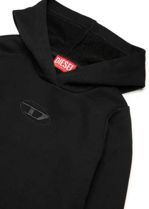 Diesel Kids Abito con Cappuccio in Felpa Nero per Bambine