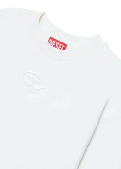 Diesel Kids Felpa Girocollo Bianca con Logo Oval D per Bambine