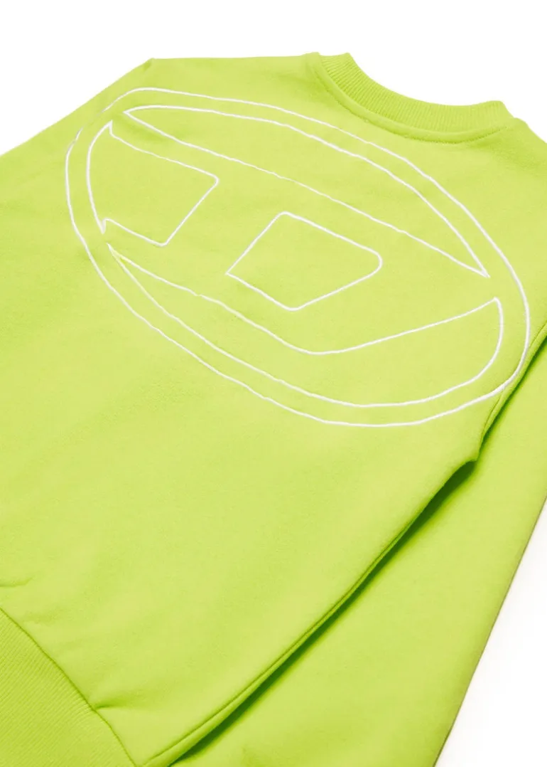 Diesel Kids Felpa Girocollo Verde Mela con Macro D per Bambini