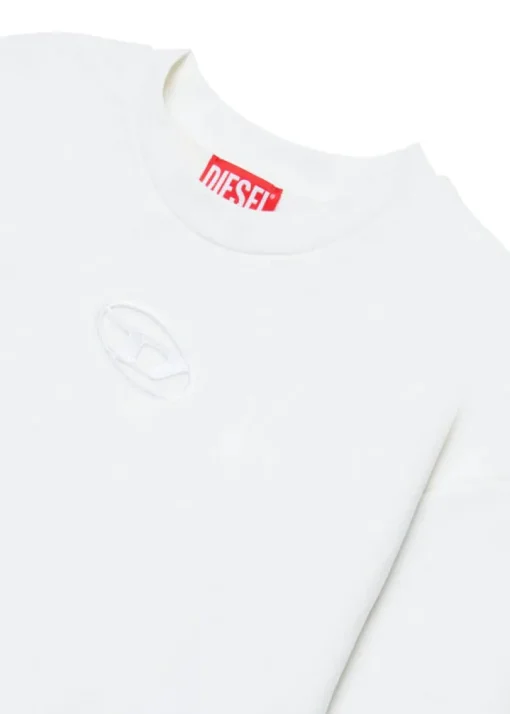 Diesel Kids Felpa Girocollo Bianca con Logo Oval D per Bambine