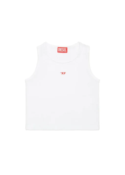 Diesel Kids Top Bianco con Patch Oval D per Bambine