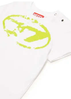 Diesel Kids T-shirt Bianca Used Effect con Oval D per Neonati