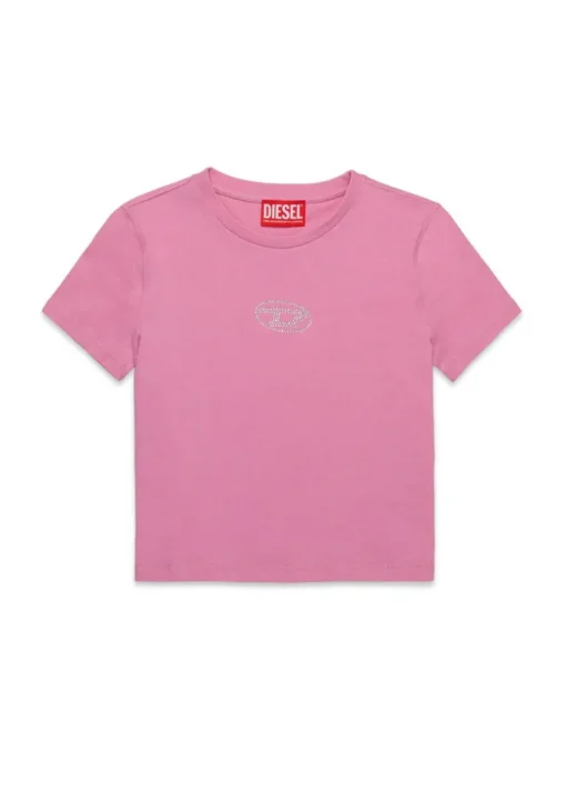 Diesel Kids T-Shirt con Oval D in Strass per Bambine