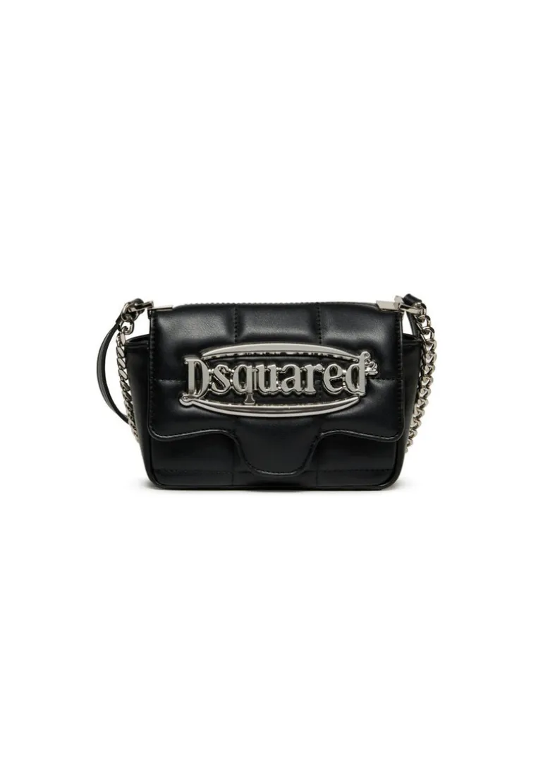 Dsquared2 Kids Borsa Nera con Tracolla e Placca Logo per Bambine