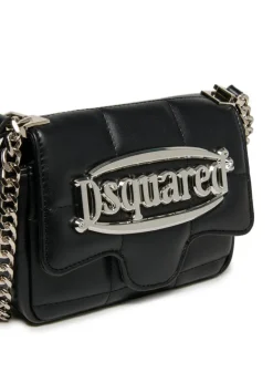 Dsquared2 Kids Borsa Nera con Tracolla e Placca Logo per Bambine