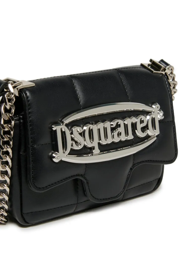 Dsquared2 Kids Borsa Nera con Tracolla e Placca Logo per Bambine