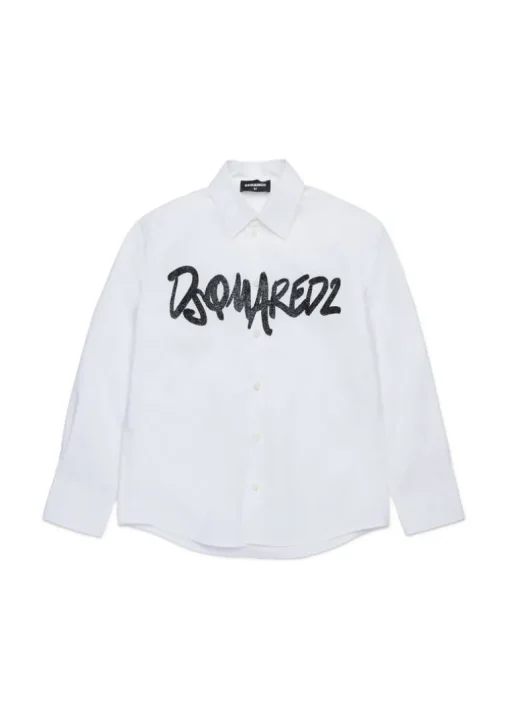 Dsquared2 Kids Camicia Bianca con Stampa Logo per Bambini