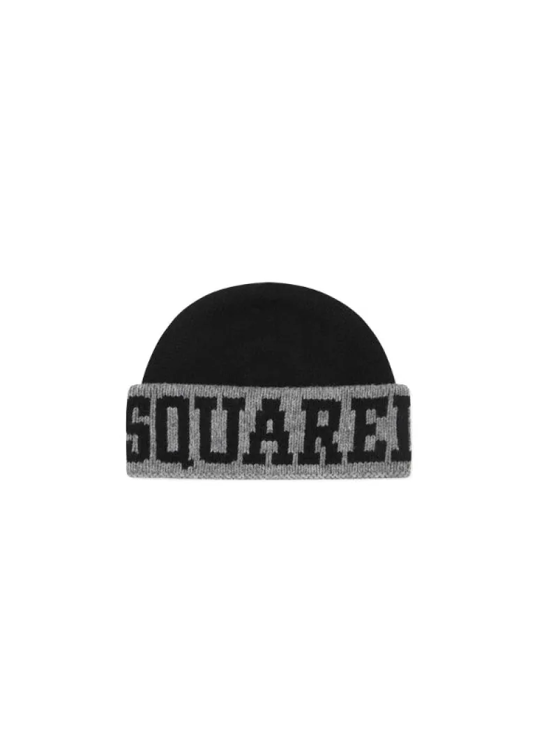 Dsquared2 Kids Cappellino Nero in Lana con Logo per Neonati