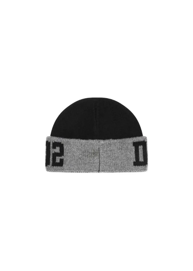 Dsquared2 Kids Cappellino Nero in Lana con Logo per Neonati
