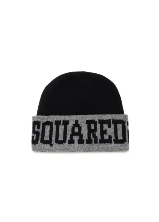 Dsquared2 Kids Cappello Beanie Nero con Logo Jacquard per Bambini
