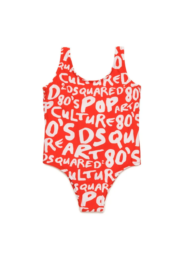 Dsquared2 Kids Costume Intero Rosso con Stampa Prouse All-over per Neonate