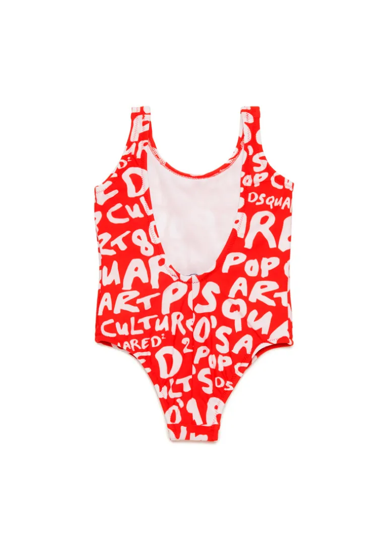 Dsquared2 Kids Costume Intero Rosso con Stampa Prouse All-over per Neonate