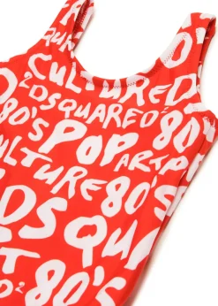 Dsquared2 Kids Costume Intero Rosso con Stampa Prouse All-over per Neonate