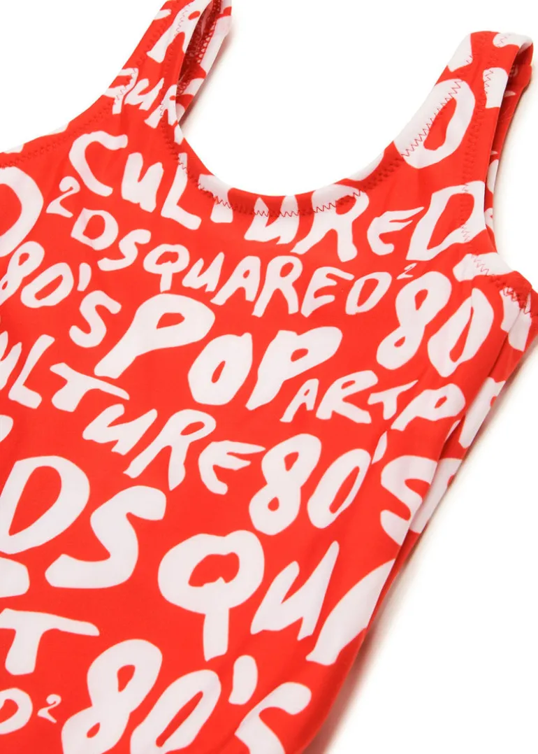 Dsquared2 Kids Costume Intero Rosso con Stampa Prouse All-over per Neonate