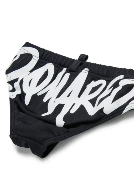 Dsquared2 Kids Costume Slip Nero con Stampa per Neonati