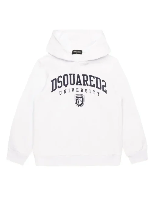 Dsquared2 Kids Felpa Bianca con Cappuccio con Stampa Logo per Bambini