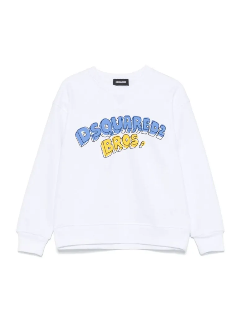 Dsquared2 Kids Felpa Bianca Girocollo con Stampa per Bambini