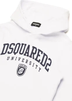 Dsquared2 Kids Felpa Bianca con Cappuccio con Stampa Logo per Bambini