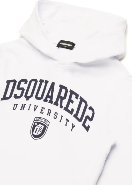 Dsquared2 Kids Felpa Bianca con Cappuccio con Stampa Logo per Bambini