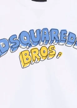 Dsquared2 Kids Felpa Bianca Girocollo con Stampa per Bambini