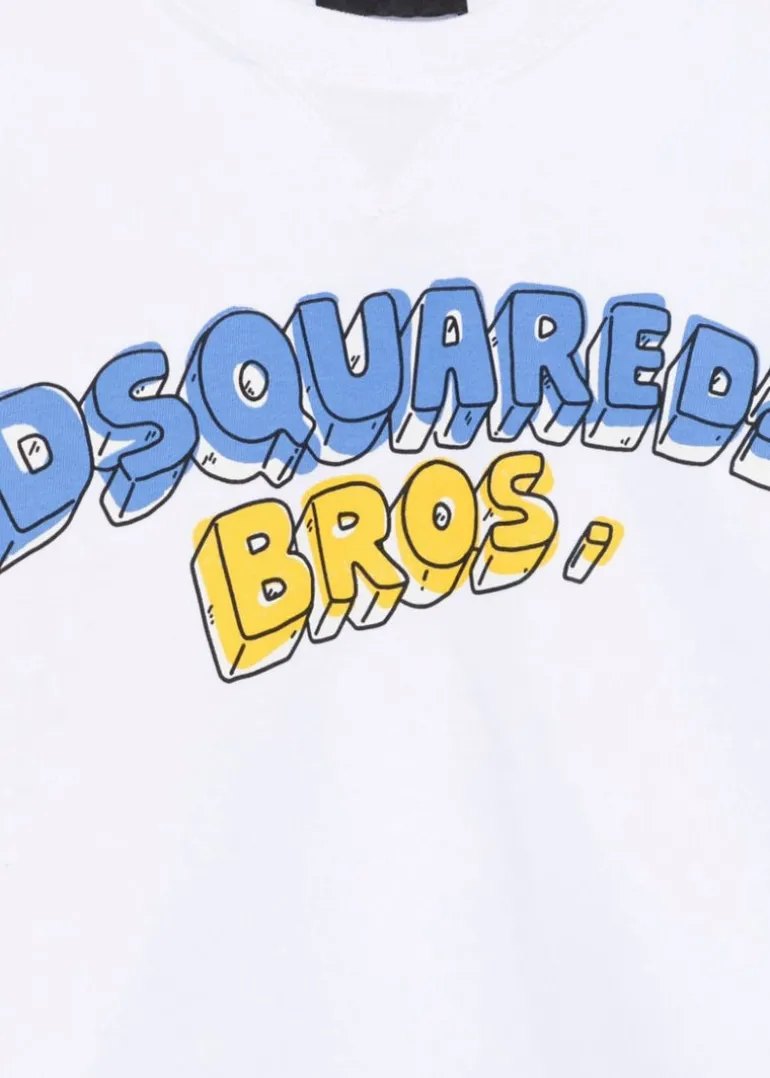 Dsquared2 Kids Felpa Bianca Girocollo con Stampa per Bambini