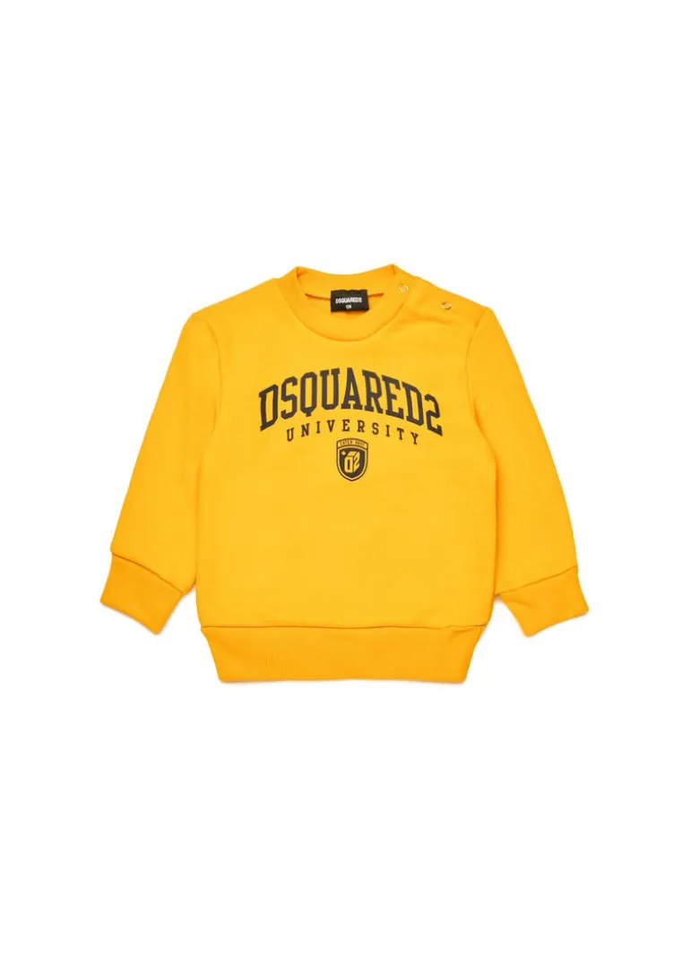 Dsquared2 Kids Felpa Girocollo Gialla con Stampa per Neonati