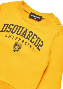 Dsquared2 Kids Felpa Girocollo Gialla con Stampa per Neonati